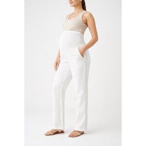 GAP Maternity Linen Pants White Pull On Elastic Waist Straight Leg S